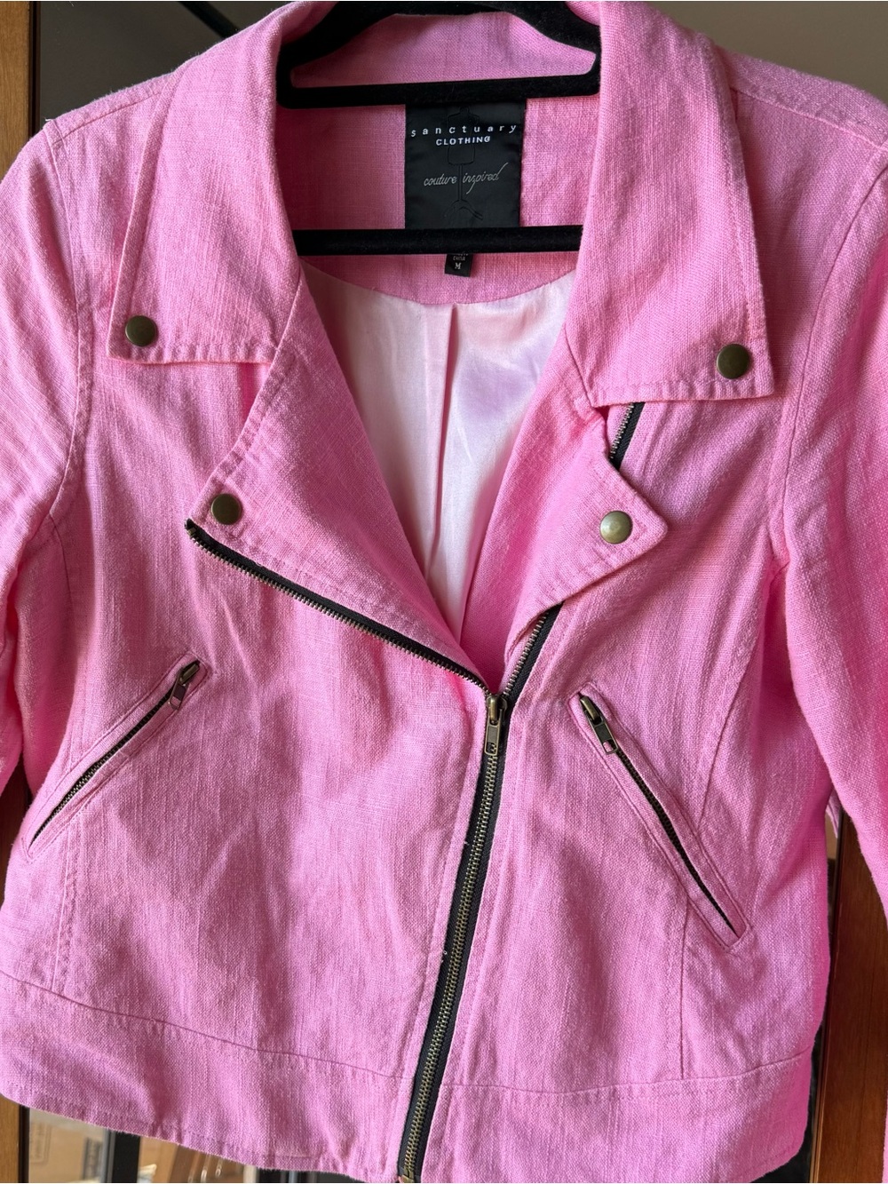 Sanctuary Bright Pink Moto Jacket with Zip Details